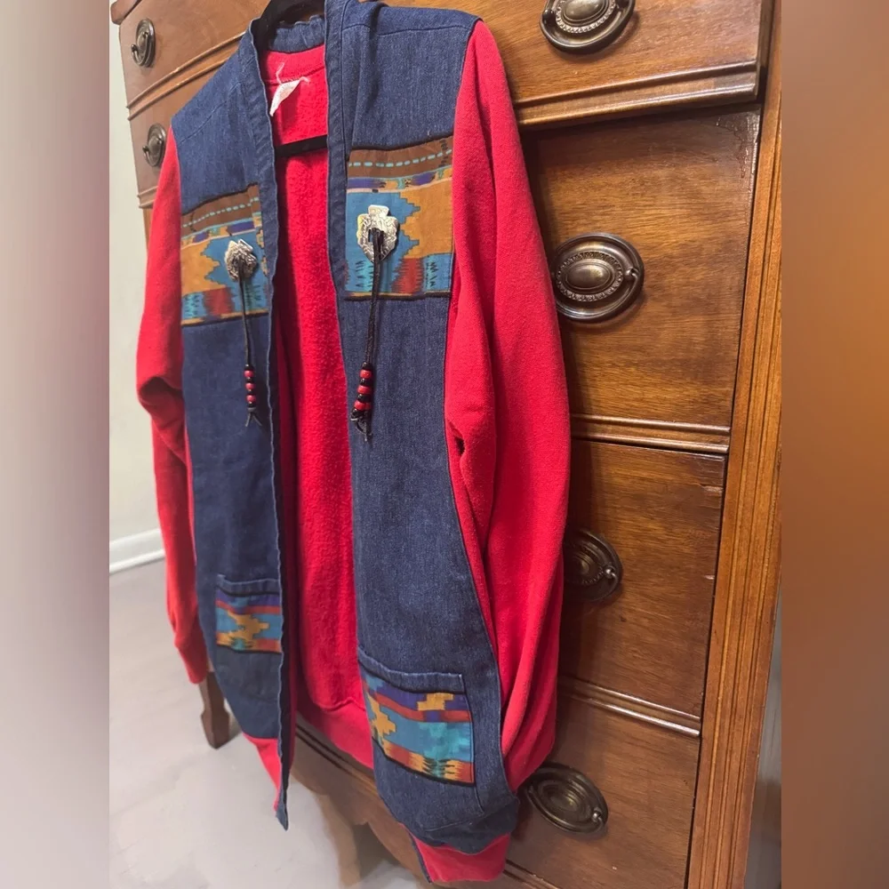 Vintage Pannill Denim Jacket With Southwest Tribal Design and Conchos Women’s2XL - Picture 6 of 6